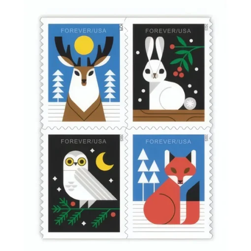 Forever Stamps Winter Woodland Animals 2023 Stamps Coil of 100 PCS/Roll