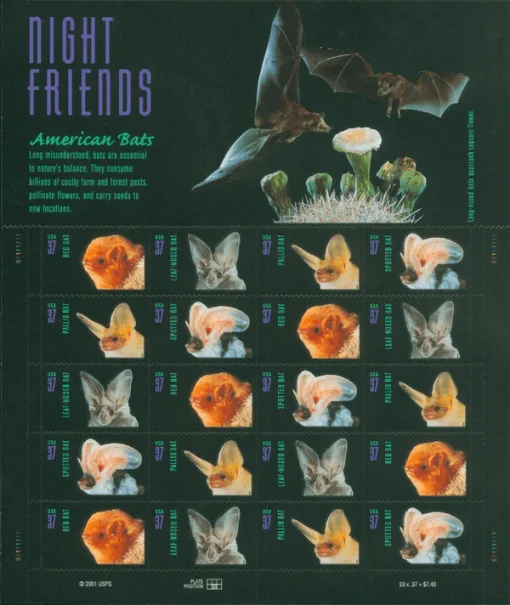 Forever Stamps American Bats 2002 Stamps Coil of 100 PCS/Roll