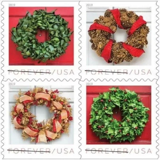 Forever Stamps Holiday Wreaths 2019 Stamps Coil of 100 PCS/Roll