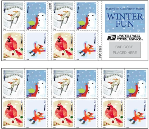 Forever Stamps Winter Fun 2014 Stamps Coil of 100 PCS/Roll